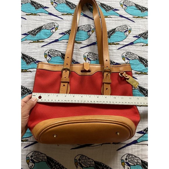 Dooney & Bourke Shoulder Bag Tote Leather Canvas Red Adjustable Straps Made USA - Picture 10 of 12